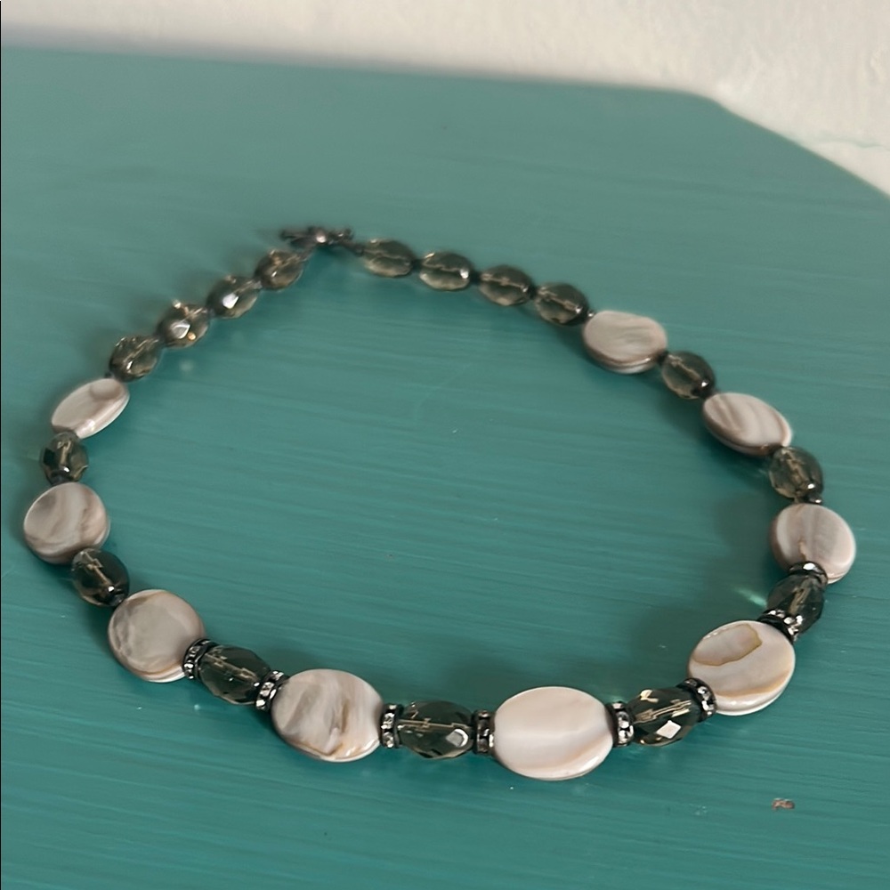 Striking Mother of Pearl Smoky Quartz Colored and Crystal Bead Necklace - Picture 7 of 7